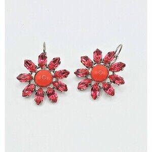 Philippe Ferrandis Paris designer HOT PINK Red/Orange Flower Earrings Leverback